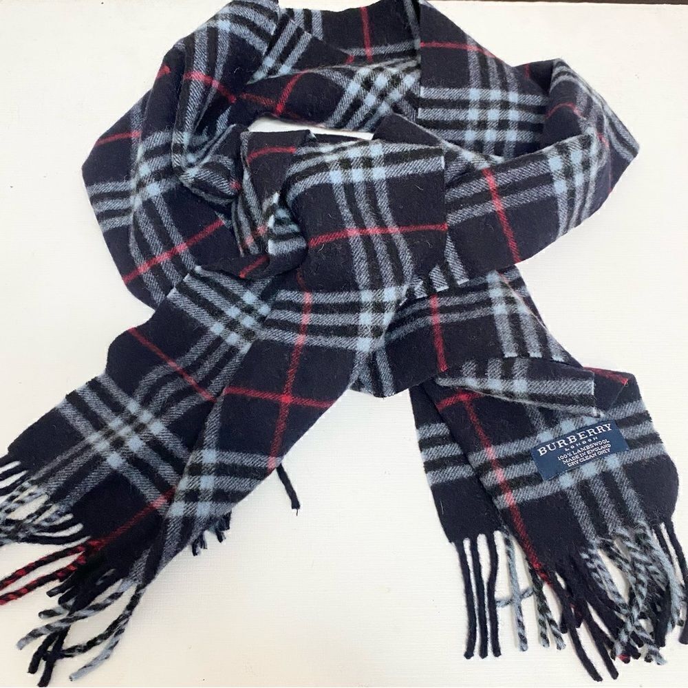BURBERRY Nova Check Lambswool Scarf Blue